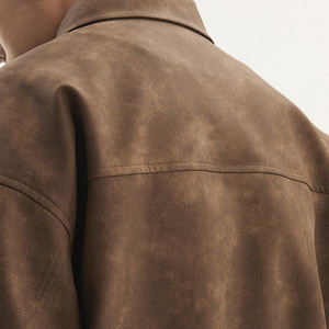 جاكيت رجالي مخصص من الجلد الصناعي بسحاب، جاكيت بومبر بتصميم عتيق لراكبي الدراجات النارية، معاطف أزياء الشارع - Product Image 4