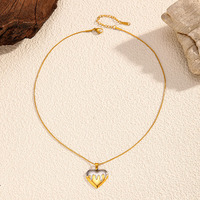 Collier pour femme en acier inoxydable avec pendentif cœur bicolore, chaîne en bambou de luxe léger, inaltérable, cadeau transfrontalier