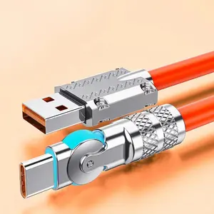 Kabel pengisi daya ponsel 120W 6A tipe C, kabel Data logam campuran seng Super cepat berputar 180 derajat 1m untuk IPhone 15 Android Huawei