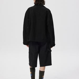 Chaqueta Corta de Mezclilla Casual Personalizada para Hombre, Negra Lavada, 100% Algodón, con Bolsillos con Cremallera, Estilo Vintage - Product Image 4