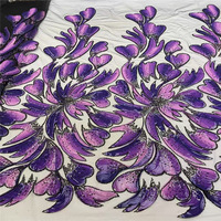 Kain Bordir Jacquard Renda Payet Rajut Tabung Manik Bunga Pan Flower 100% Poliester Tahan Gesekan untuk Gaun Pengantin Panggung
