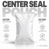 Sachet personnalisé à scellage central, sac à scellage arrière, emballage souple à scellage à ailette, imprimé, de qualité alimentaire pour café, snacks, poudre, bonbons, aliments pour animaux de compagnie