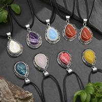 Pendentif Goutte d'Eau en Agate Naturelle, Pierre Semi-Précieuse Incrustée, Alliage, Coquille d'Abalone, Collier Artisanat en Cristal