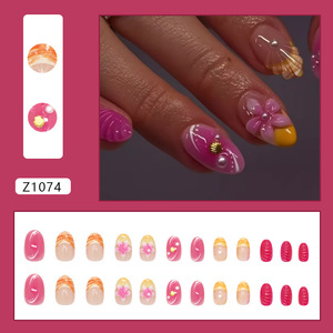 <span class=keywords><strong>Uñas</strong></span> acrílicas Almendra corta Prensa francesa en las <span class=keywords><strong>uñas</strong></span> Diseño simple Flor 3D Juego <span class=keywords><strong>de</strong></span> <span class=keywords><strong>uñas</strong></span> diarias hechas a mano Prensa Manicura para niñas lindas - Product Image 2