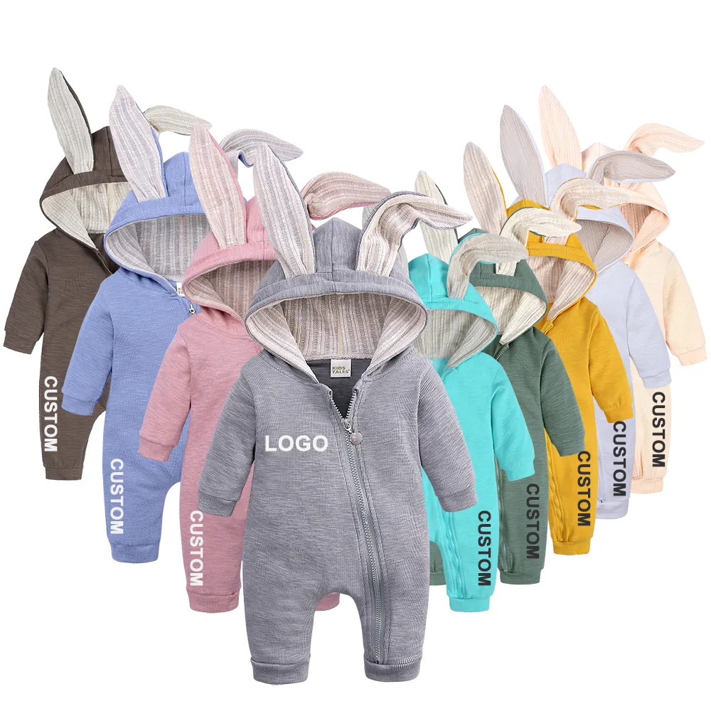 Wholesale Newborn Baby Girls Boys Cotton Knitted Long Sleeve Jumpsuit Rabbit Ear Baby Clothes Romper Kids Tales