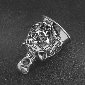 Collier Pendentif Tigre Vintage en Acier Inoxydable pour Homme, Style Motard Punk, avec Cloche Rétro et Émail Coulé, Fabrication Artisanale - Product Image 2