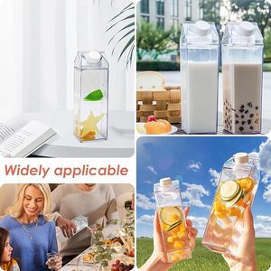 Doorzichtige Melkpak Waterfles 1000ml/34 Oz Melkdoos Draagbare Herbruikbare Vierkante Sapflessen voor Reizen Kamperen Sport - Product Image 6