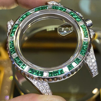 Montre mécanique de plongée pour homme avec boîtier en acier inoxydable de luxe, sertie de diamants, cadran vert, compatible avec le mouvement 3135