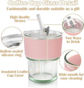 Offre Spéciale – Tasses à café en verre de 400 ml pour café glacé et lait, avec paille et couvercle, modèle Bamboo Festival - Product Image 3