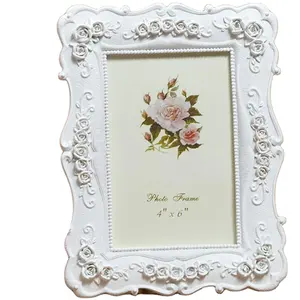 White resin embossed flower wedding photo frame