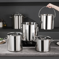 Olla Moderna de Acero Inoxidable de 13 Galones con Tapa de Vidrio Integrada para Cocina Comercial, Apta para Gas e Inducción