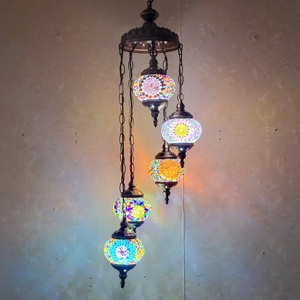 Lampada turca <span class=keywords><strong>lampadario</strong></span> scala 5 globo paralume fatto a mano <span class=keywords><strong>con</strong></span> mosaico di vetro colorato luce pendente - Product Image 2