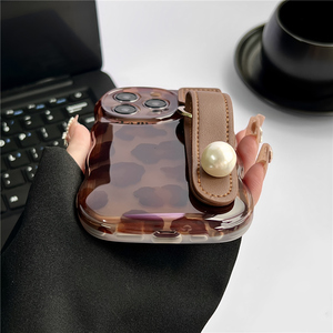 Funda de teléfono de pulsera Leooard marrón de lujo para iPhone 15 14 13 12 11 Pro Max 15pro parachoques a prueba de golpes funda linda chica mujer casos - Product Image 4