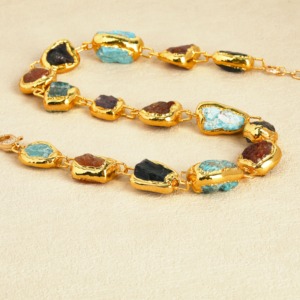 Plaqué or 18 carats améthyste bleu phosphore agate rouge naturelle boucle d'interrupteur en diamant américain collier de pierres précieuses colorées - Product Image 4