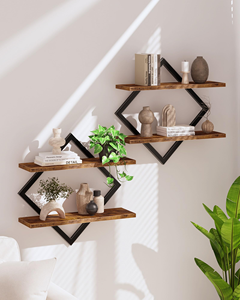 Country Brown Juego de estantes flotantes de 2 niveles 2 estantes colgantes montados en la pared para sala de estar Dormitorio <span class=keywords><strong>Cocina</strong></span> Oficina o estudio - Product Image 1