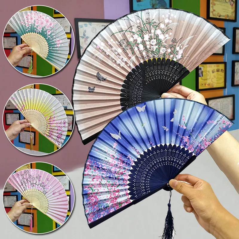 custom logo color mini bamboo plastic personalized wedding wooden folding portable large Chinese fan Folding fan held hand fan