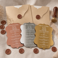 Cartes de menu de mariage personnalisées en acrylique style européen, or miroir, argent, or rose, pour baby shower et anniversaire, décoration de réception moderne