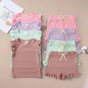 Ropa de verano personalizada para niños y niñas, conjunto de ropa para niños, venta al por mayor, conjuntos de pantalones cortos para niños, ropa de dos piezas para niñas pequeñas, conjunto