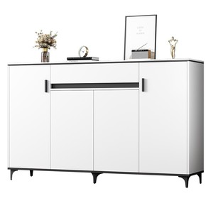 Commode blanche à 8 tiroirs, longue, à quatre larges compartiments, avec station de charge et éclairage LED - Product Image 3