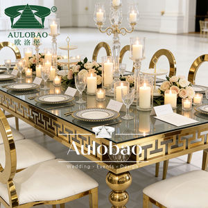 Rectangle Stainless Steel <b>Mirror</b> Glass Top with Led Light Banquet Wedding <b>Table</b> - Product Image 6