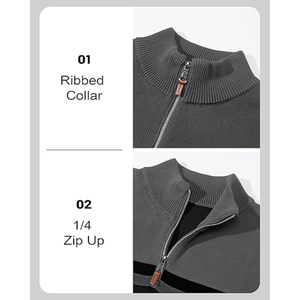 Pull à col montant mi-zippé pour homme, tricot chaud d'hiver, design rayé |   Haut décontracté pour homme pour temps froid - Product Image 6