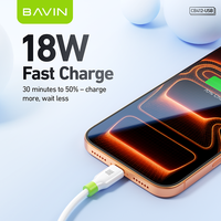 Câble USB universel pour téléphone portable BAVIN, excellent matériau en silicone doux pour la peau, CB412, 18W