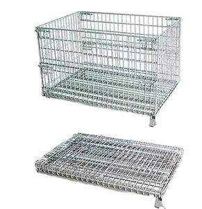 Folding Wire Mesh Cages Pallet Box Bins Crates Metal Welded Auto Parts Storage Foldable Stackable Steel Wire Mesh Pallet
