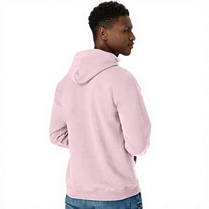Men's Light Pink Hooded Fleece Pullover <b>Sweatshirt</b> Regular Fit Solid Color Casual Style with Front Pocket Autumn Wear - Product Image 2