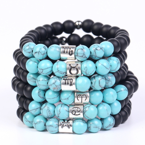Pulsera Elástica de los 12 Signos del Zodiaco, con Cuentas de Ónix Negro Mate y Turquesa de 8mm, Pulsera de Meditación Espiritual - Product Image 2