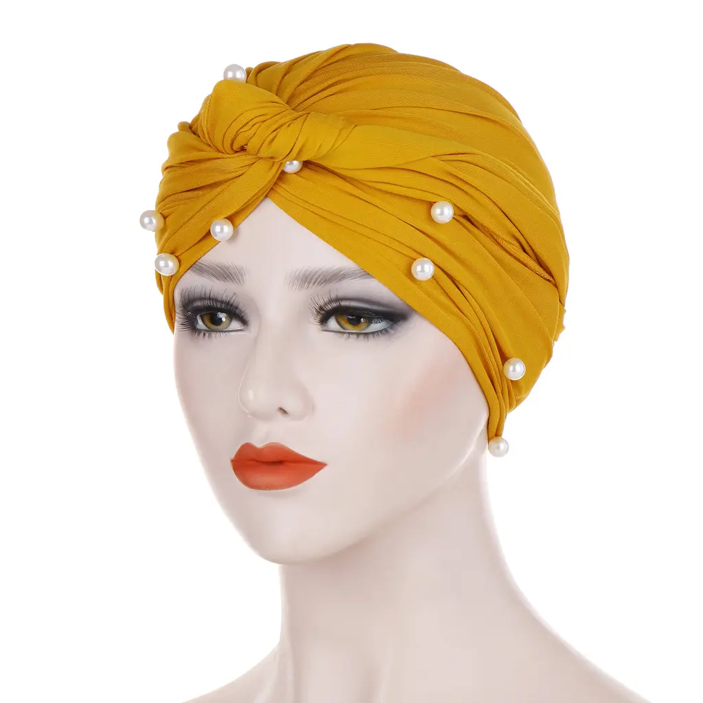 Neue Mode Komfort Vielseitige weiße Perle Stirnband Hijab für muslimische Frauen Innen hüte