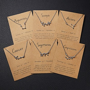 Collier à pendentif 12 <span class=keywords><strong>Horoscope</strong></span>, carte en papier marron plaqué or Constellations astrologie signe du zodiaque collier bijoux - Product Image 5