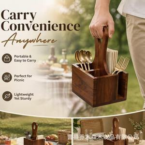 Wooden Cutlery Stand With Compartments For Knife Fork Chopstick <b>Storage</b> <b>Kitchen</b> Organizer Desktop <b>Storage</b> Box Multi Function - Product Image 4