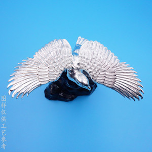 Figurine d'aigle en cuivre pur, argent brillant, décoration de bureau, style traditionnel, pièce unique - Product Image 4