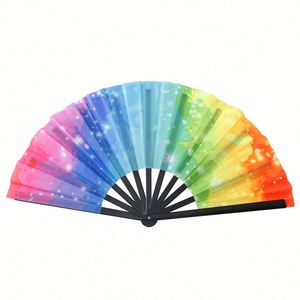 High Quality Holographic Iridescent Reflective Rave Party Custom Hand Large Bamboo Pvc Clack Fan - Product Image 5