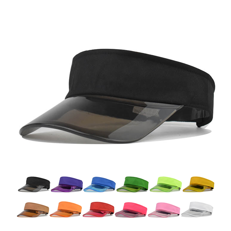 Grosir Kustom Diskon Besar Visor Transparan Tenis Gorro Visera Sombrero De Sol PVC Visor Olahraga Topi Visor Bening Matahari