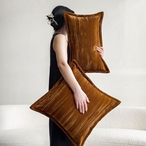 Housse de coussin en velours moderne et minimaliste, série orange-brun, taie d'oreiller décorative pour hôtel, B&B, salon, canapé, coussin lombaire - Product Image 1