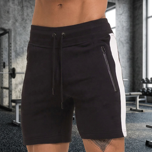 Shorts pour hommes à taille haute avec cordon de serrage, noir uni avec bande latérale blanche, séchage rapide, décontractés, pour l'entraînement - Product Image 3