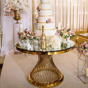 Vente en gros, prix bon marché, meubles de <span class=keywords><strong>salle</strong></span> à manger de Banquet de fête moderne en acier inoxydable, Center doré, gâteau circulaire rond, Table de mariage - Product Image 2