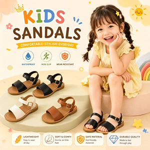 Sandales pour enfants en gros, sandales d'école pour filles, chaussures pour bébés avec semelle extérieure en TPR et tige en PU - Product Image 2