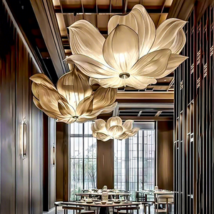Customized Chinese Style Lotus Pendant <b>Lights</b> Staircase Restaurant Design Engineering Lighting Fixtures for Villas <b>Tea</b> - Product Image 1
