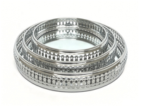 Ensemble de plateaux en métal argenté avec base miroir, plateaux décoratifs miroir pour bijoux, cosmétiques, desserts, table, décoration de maison, mariage, fête