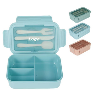 Fiambrera Bento portátil de 3 compartimentos, vajilla de plástico <span class=keywords><strong>Rectangular</strong></span> reutilizable para la escuela, contenedor de alimentos conservados para microondas - Product Image 1