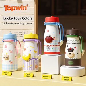 ขวดน้ำเก็บความเย็นสแตนเลสลายการ์ตูน 3 มิติ น่ารัก พร้อมหลอดและหูหิ้ว พกพาสะดวกสำหรับเด็ก ขวดน้ำดื่มเย็นสำหรับโรงเรียน ขายส่ง - Product Image 1