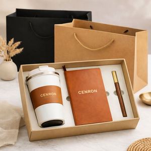 Custom Branded Luxury Leather & PU Cover Office Essentials Set <b>Notebook</b> Tumbler Pen <b>with</b> Gift Box for Staff Rewards Onboarding - Product Image 1