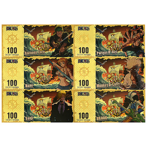 Ensemble de billets de banque recto-verso en feuille d'or One Piece, 100 pièces, collection de monnaies d'anime japonais, cadeau pour les fans de Luffy, Zoro, Nami, Sanji, Brook, Ace - Product Image 1
