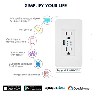 WIFI Không Dây Thông Minh Điện Outlet Ổ Cắm Wifi Thông Minh USB Tường Ổ Cắm Làm Việc Với Alexa Google Nhà IFTTT Điều Khiển Bằng Giọng Nói - Product Image 2