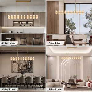 Crystal Rectangular Chandelier for Dining Room and Home <strong>Office</strong> Modern Adjustable Pendant <strong>Light</strong> <strong>Fixture</strong> with LED - Product Image 2