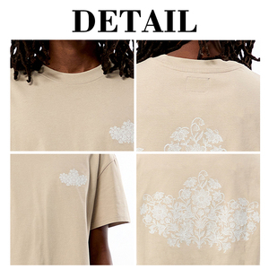 Camiseta KingSen de Algodón Lavado de Gran Gramaje para Hombre, Estilo Oversize, con Bordado Floral Vintage y Estampado Trasero, Casual, Holgada, de Manga Corta - Product Image 6