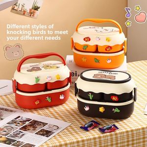 Boîte à lunch bento empilable hermétique à double couche avec poignée et couvercle en plastique, compatible micro-ondes, pour adultes et enfants - Product Image 1