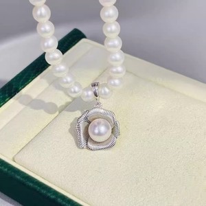 Accessoires en perles DIY, pendentif en argent S925, support vide avec perles rondes de 8-9 mm, pendentif de collier en forme de croix, 31420 - Product Image 3